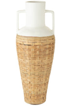 J-LINE VASE WEAVING+HANDLES TERRACOTA/RATTAN WHITE/NATURAL - Tuincentrum Lopik