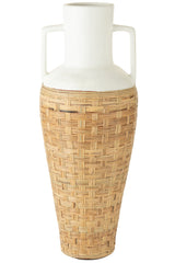 J-LINE VASE WEAVING+HANDLES TERRACOTA/RATTAN WHITE/NATURAL - Tuincentrum Lopik