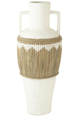 J-LINE VASE MUSTER+GRIFFE TERRAKOTTA/SEAGRAS WEISS/NATUR