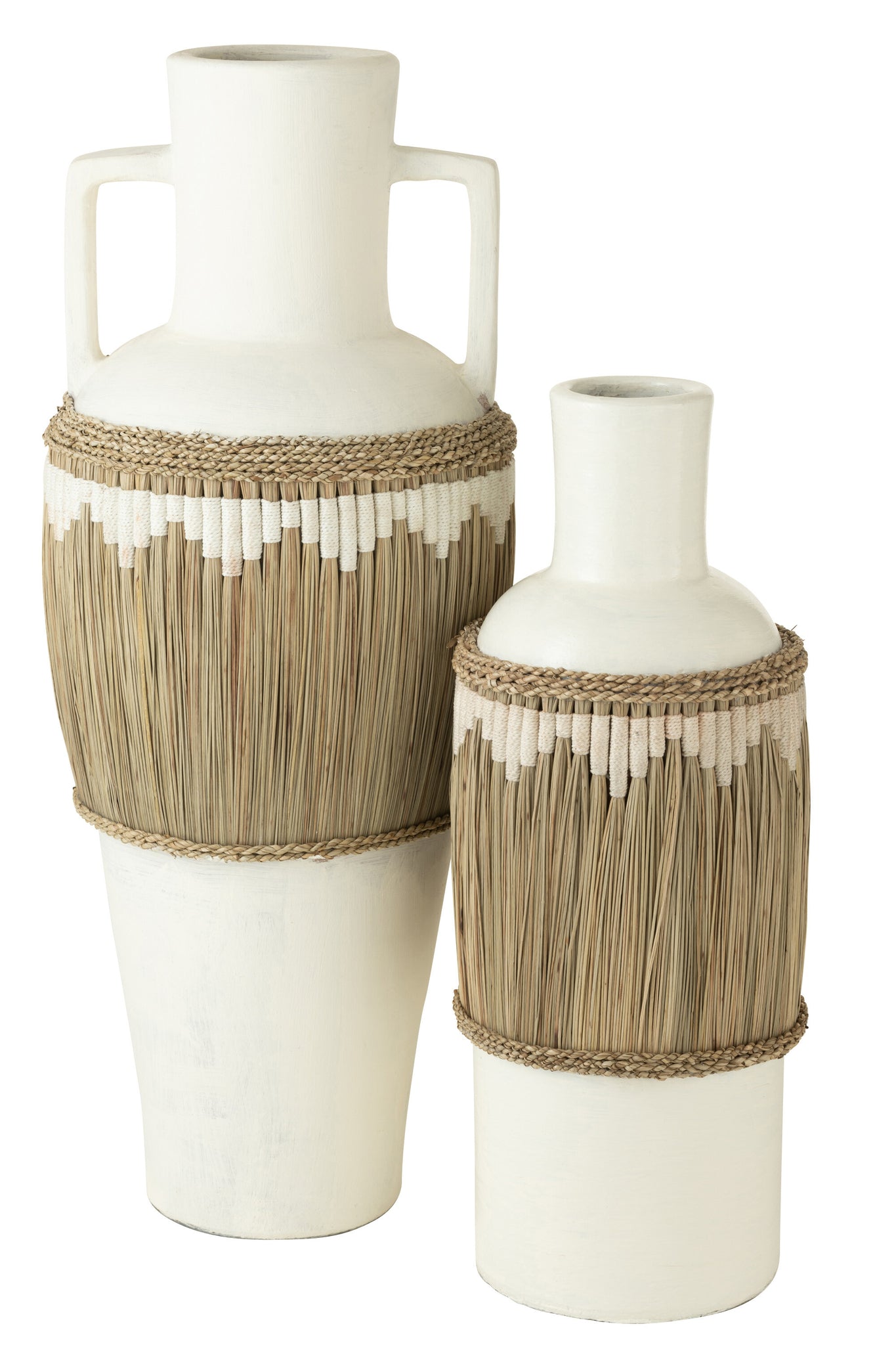 J-LINE VASE MUSTER+GRIFFE TERRAKOTTA/SEAGRAS WEISS/NATUR