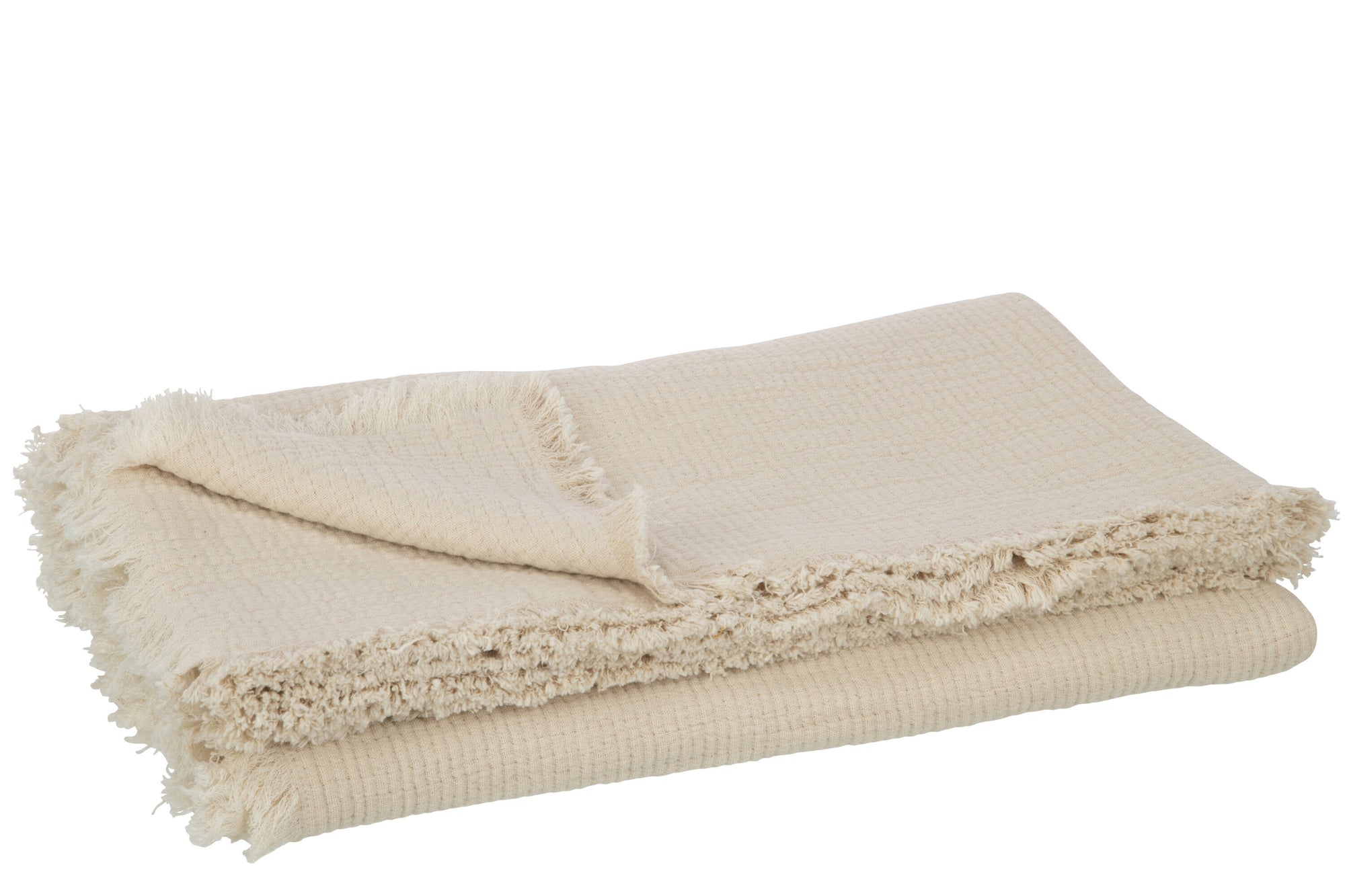 J-LINE PLAID FRINGES COTTON MUSLIN LIGHT BEIGE - Tuincentrum Lopik