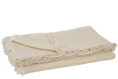 J-LINE PLAID FRINGES COTTON MUSLIN LIGHT BEIGE - Tuincentrum Lopik
