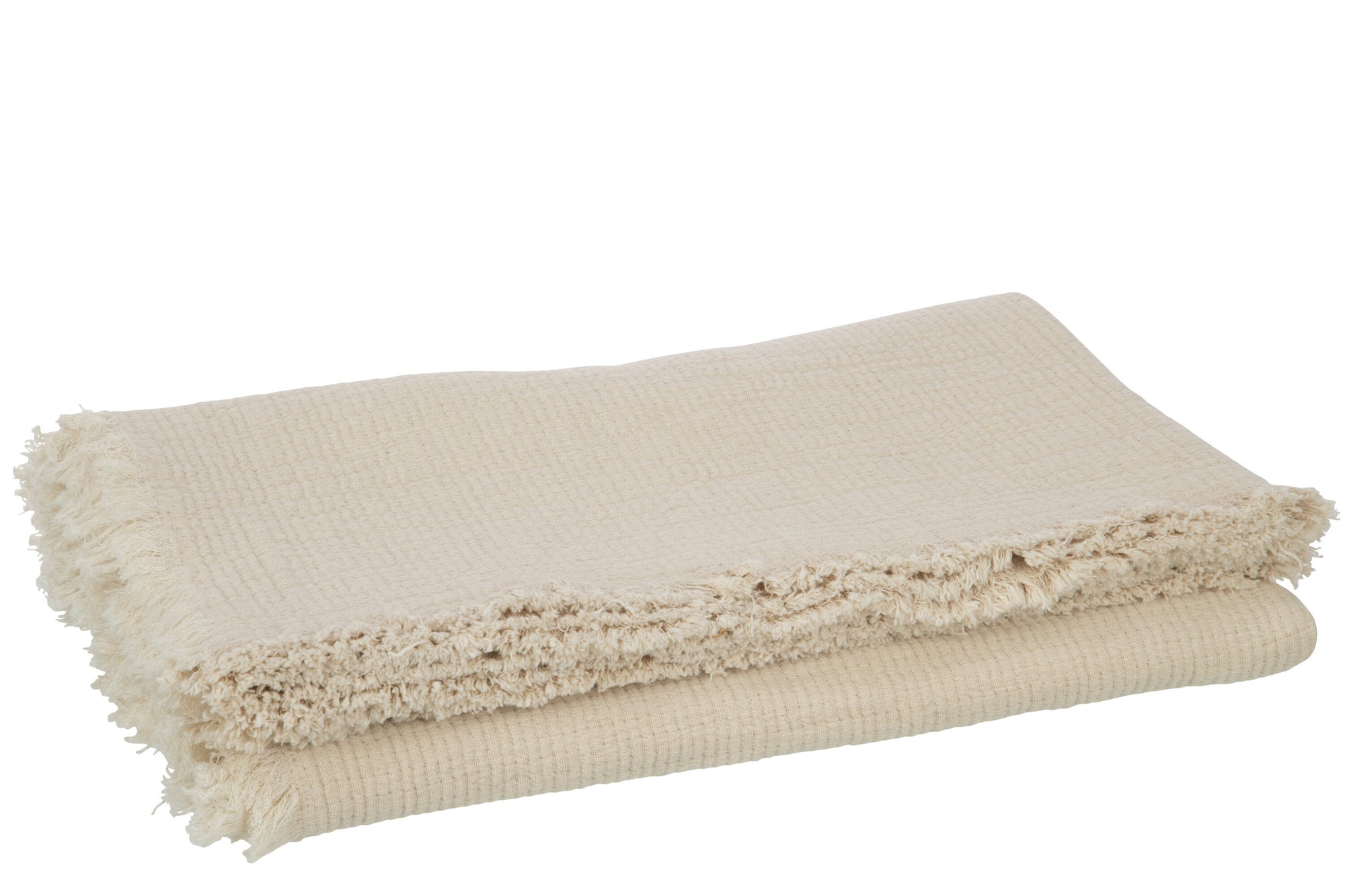 J-LINE PLAID FRINGES COTTON MUSLIN LIGHT BEIGE - Tuincentrum Lopik