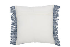 J-LINE KUSSEN SEMI-EFFEN WEVING + FRANJES – KATOEN – WIT/BLAUW – 45 CM