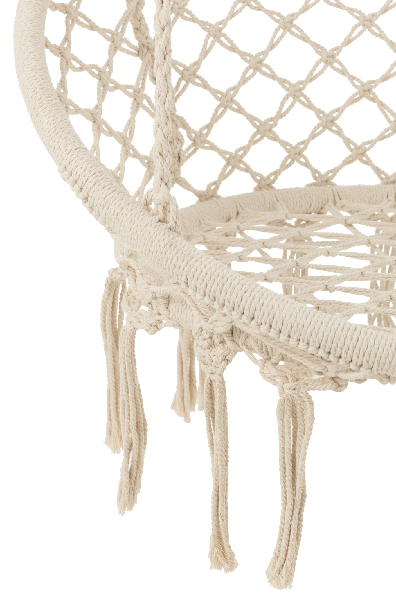 J-LINE HANGSTOEL MACRAMÉ MET KWASTJES POLYESTER BEIGE - Tuincentrum Lopik