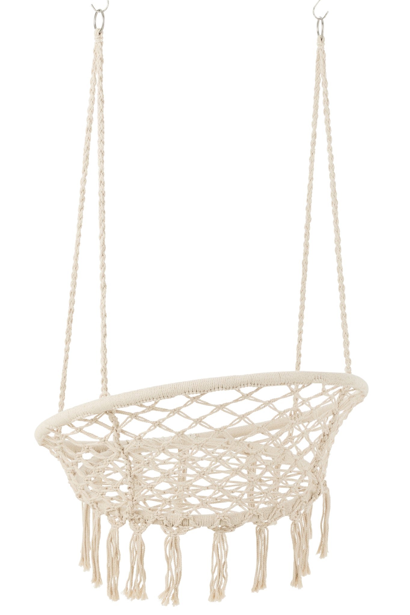 J-LINE HANGSTOEL MACRAMÉ MET KWASTJES POLYESTER BEIGE - Tuincentrum Lopik