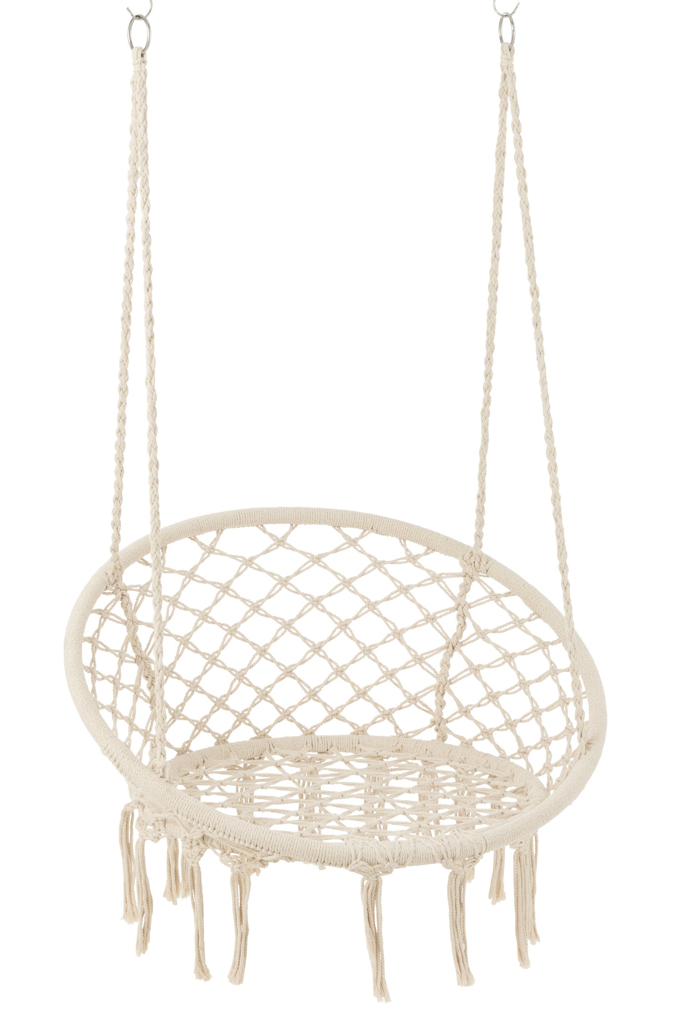 J-LINE HANGSTOEL MACRAMÉ MET KWASTJES POLYESTER BEIGE - Tuincentrum Lopik