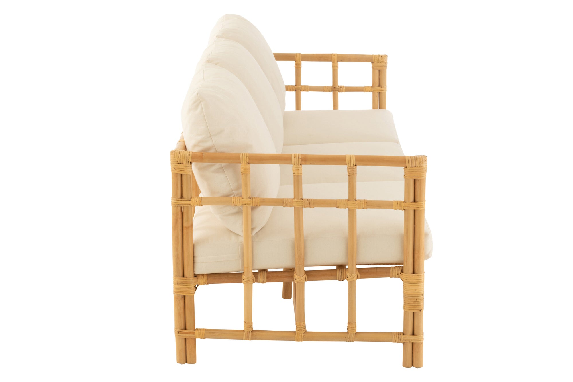 J-LINE SOFA ELISE + KUSSEN 3-PERSOONS ROTAN/TEXTIEL NATURAL/WIT - Tuincentrum Lopik