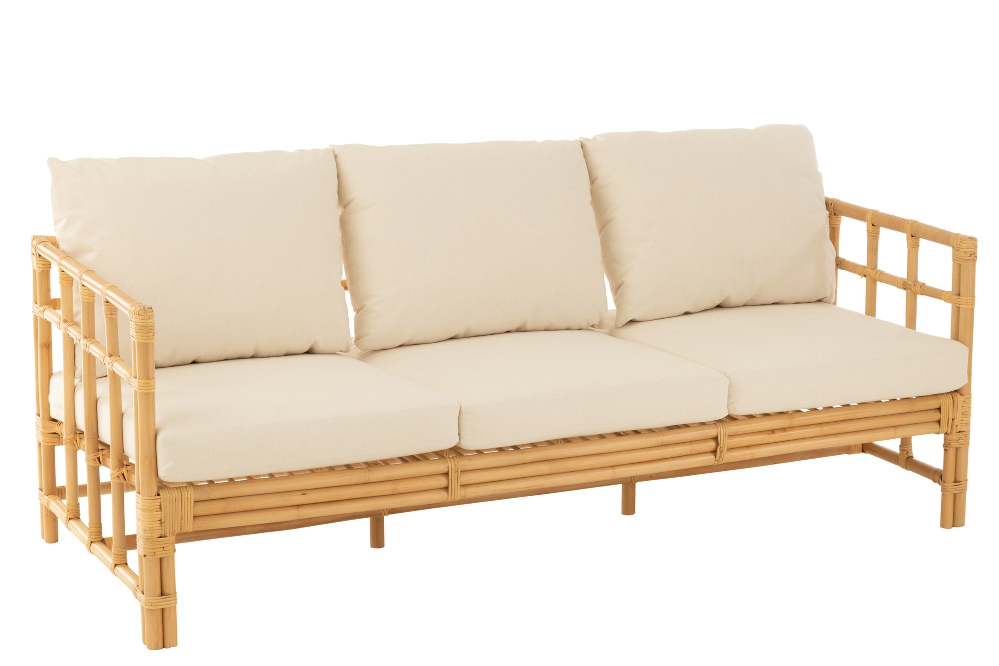 J-LINE SOFA ELISE + KUSSEN 3-PERSOONS ROTAN/TEXTIEL NATURAL/WIT - Tuincentrum Lopik