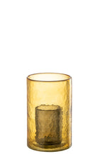J-LINE THEELICHTHOUDER DUBBEL GLAS GEEL SMALL 12.5X12.5X20.5CM - Tuincentrum Lopik
