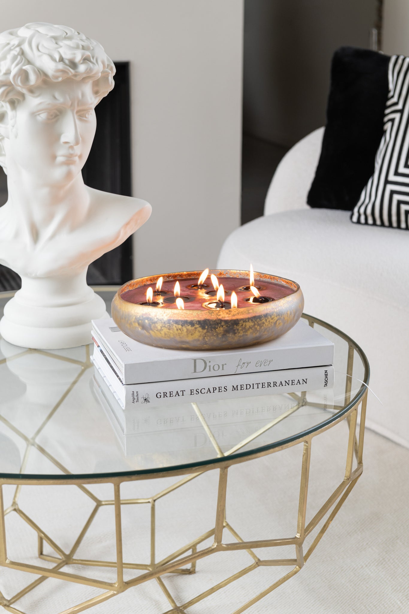 J-LINE SCENTED CANDLE M-CHIC GLASS GOLD/BLACK EXTRA LARGE - 35 HOURS - Tuincentrum Lopik