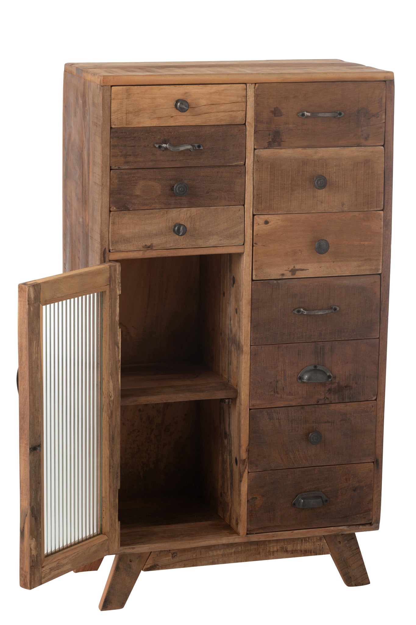 J-LINE KAST RETRO GERECYCLED HOUT/GLAS NATUREL - 62X30XH110 CM - Tuincentrum Lopik