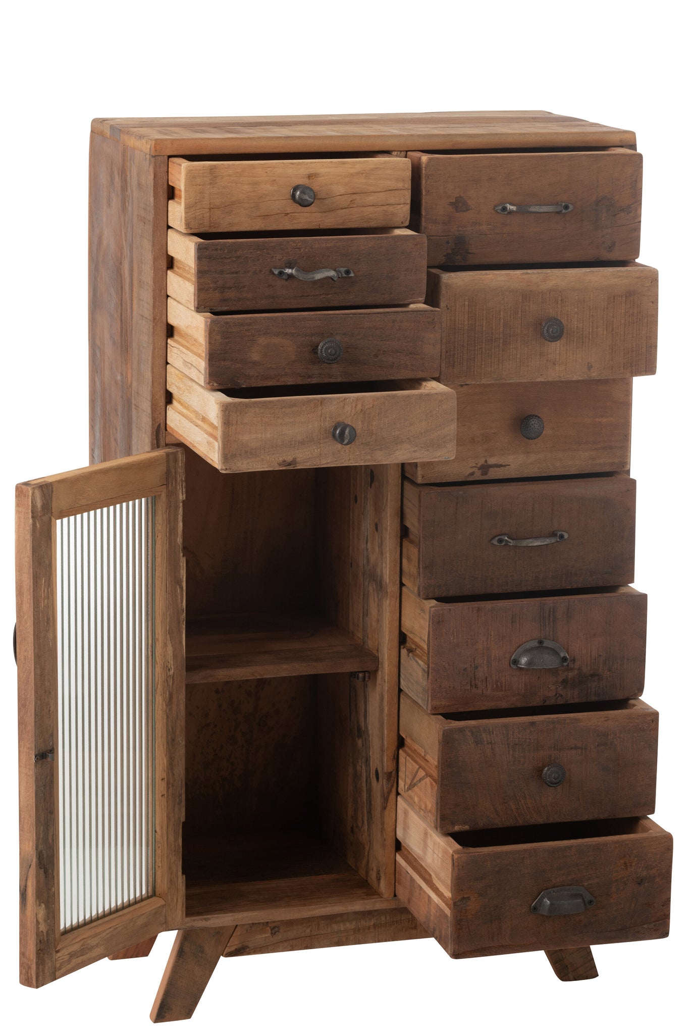 J-LINE KAST RETRO GERECYCLED HOUT/GLAS NATUREL - 62X30XH110 CM - Tuincentrum Lopik