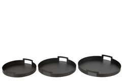 J-LINE SET AUS 3 RUNDEN METALLTABLETTS SCHWARZ