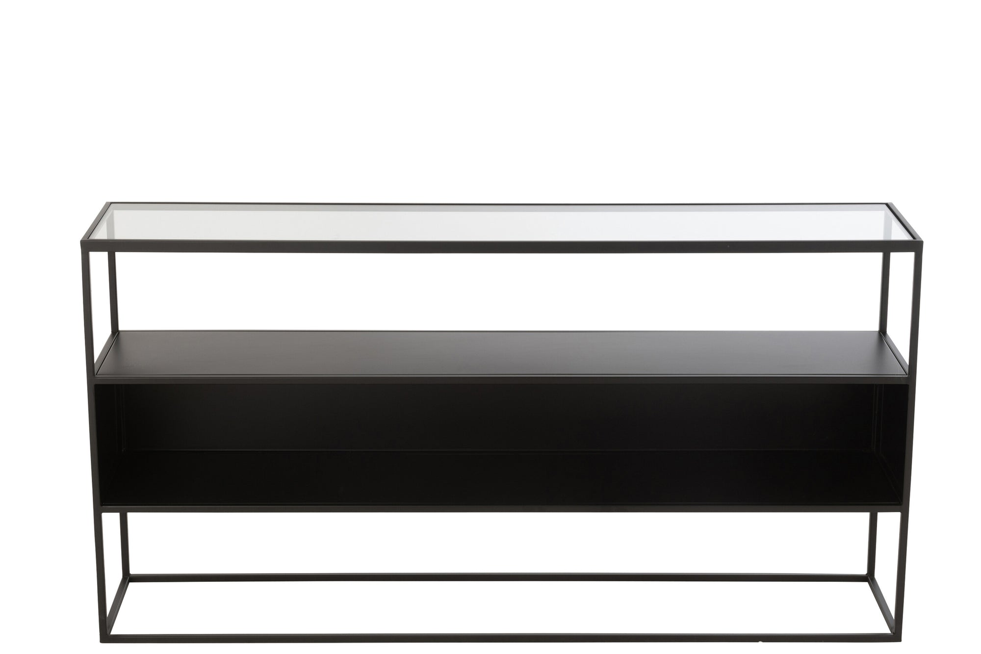 J-LINE CONSOLE VIERKANT METAAL/GLAS ZWART 140X30X72CM - Tuincentrum Lopik