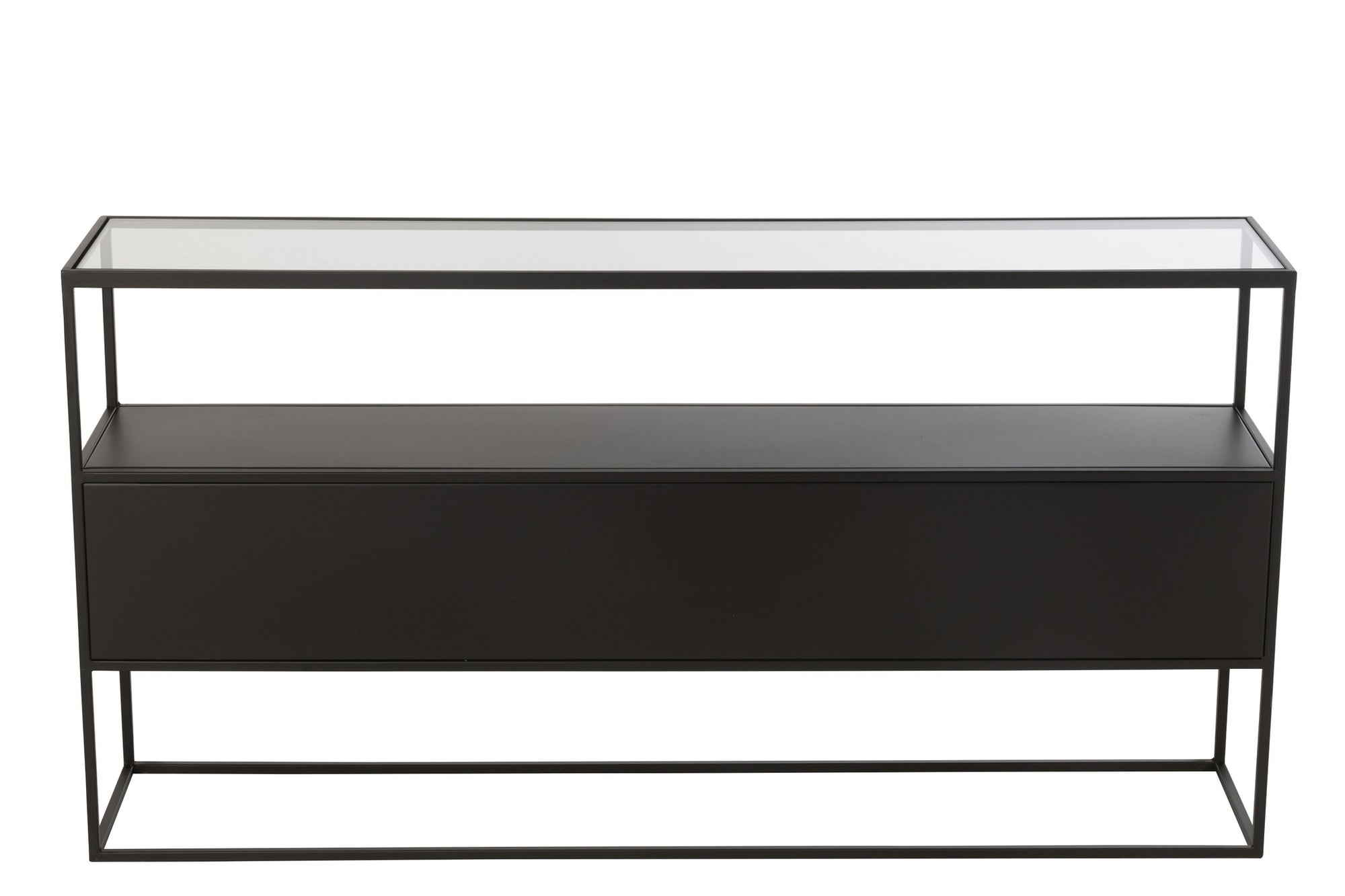 J-LINE CONSOLE VIERKANT METAAL/GLAS ZWART 140X30X72CM - Tuincentrum Lopik