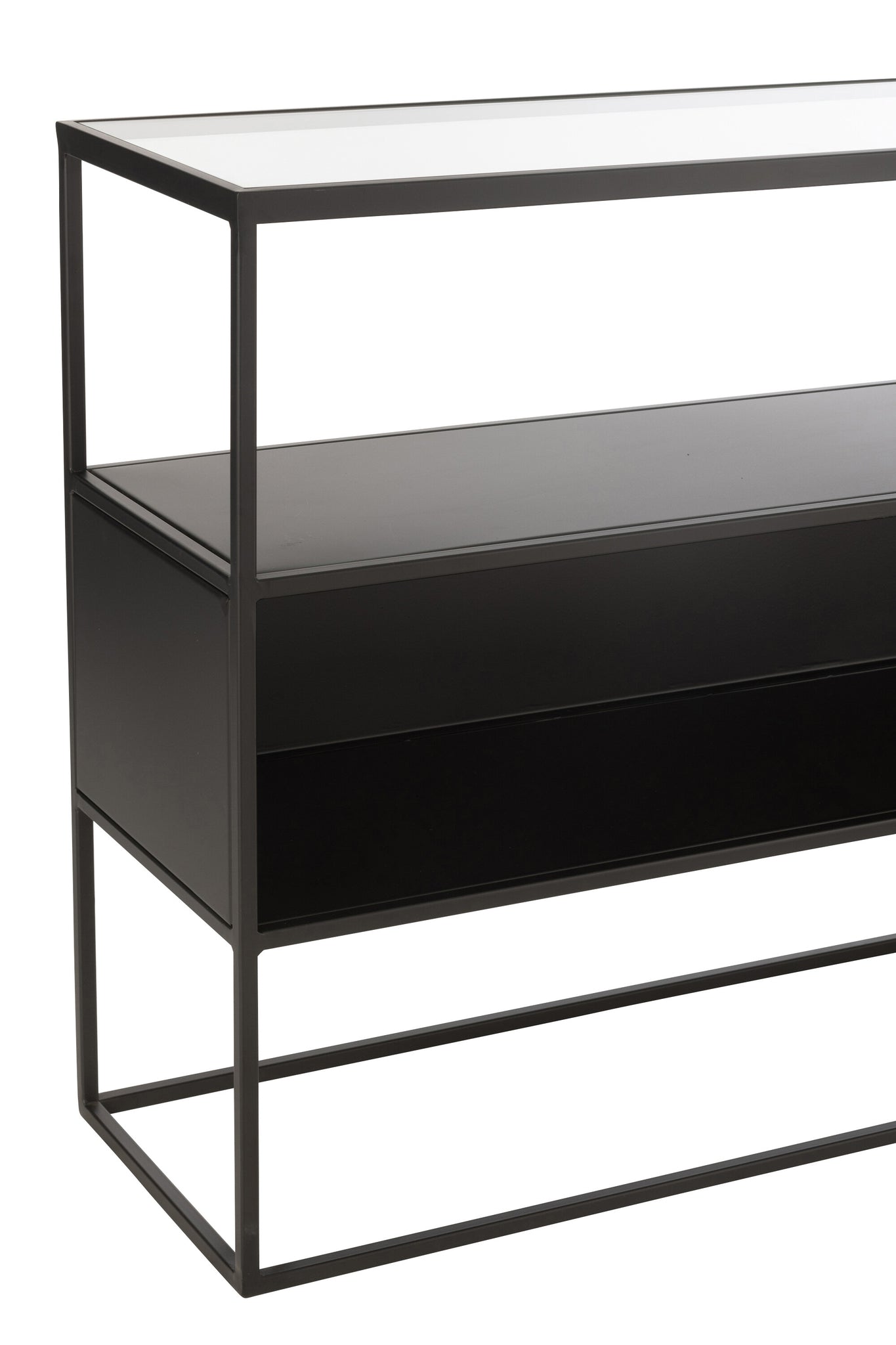 J-LINE CONSOLE VIERKANT METAAL/GLAS ZWART 140X30X72CM - Tuincentrum Lopik