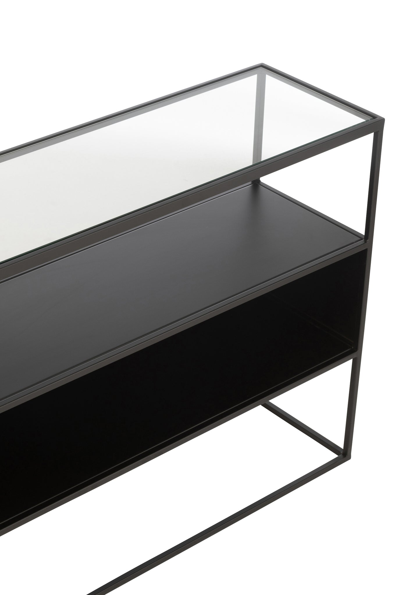 J-LINE CONSOLE VIERKANT METAAL/GLAS ZWART 140X30X72CM - Tuincentrum Lopik
