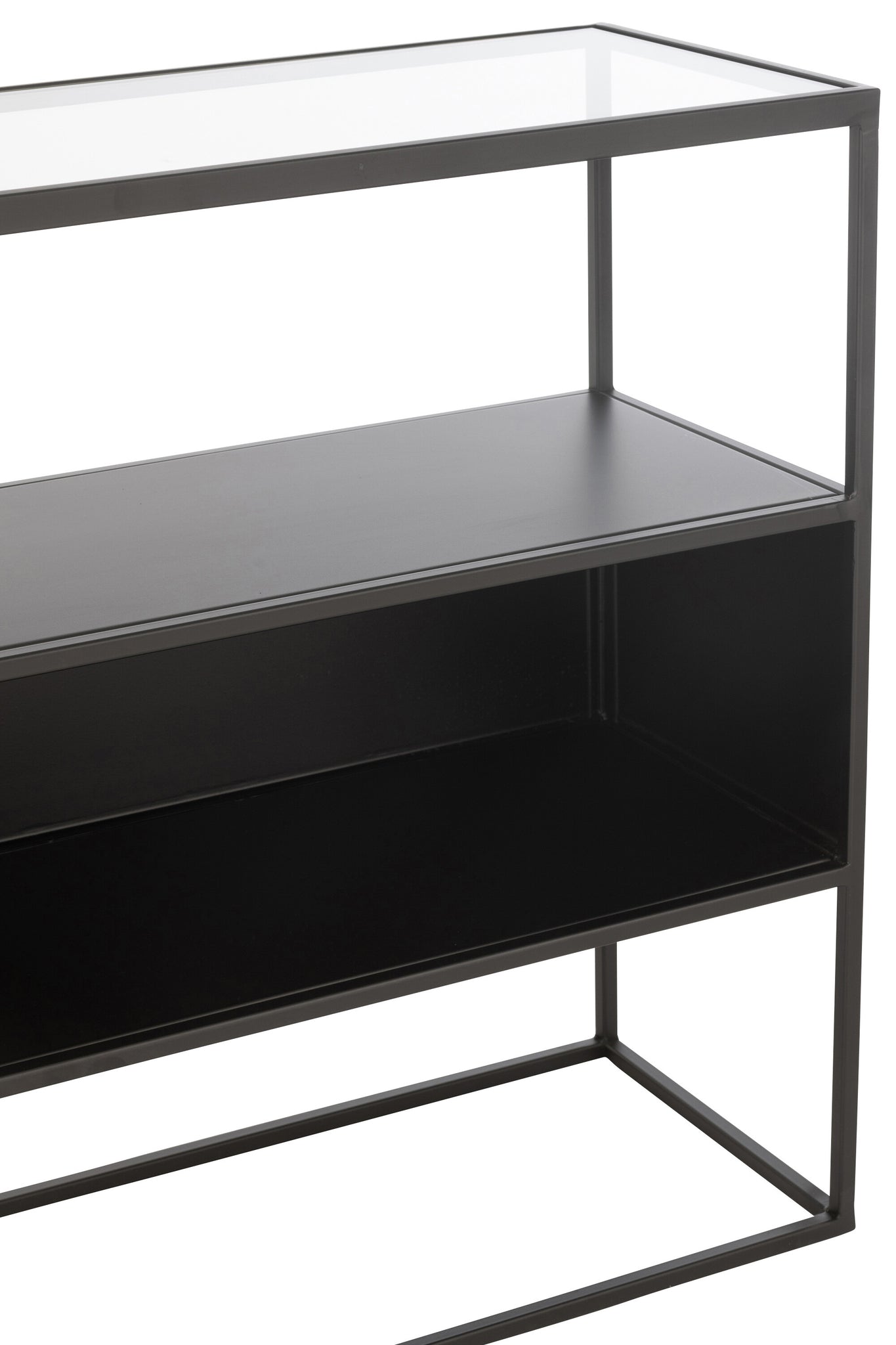 J-LINE CONSOLE VIERKANT METAAL/GLAS ZWART 140X30X72CM - Tuincentrum Lopik