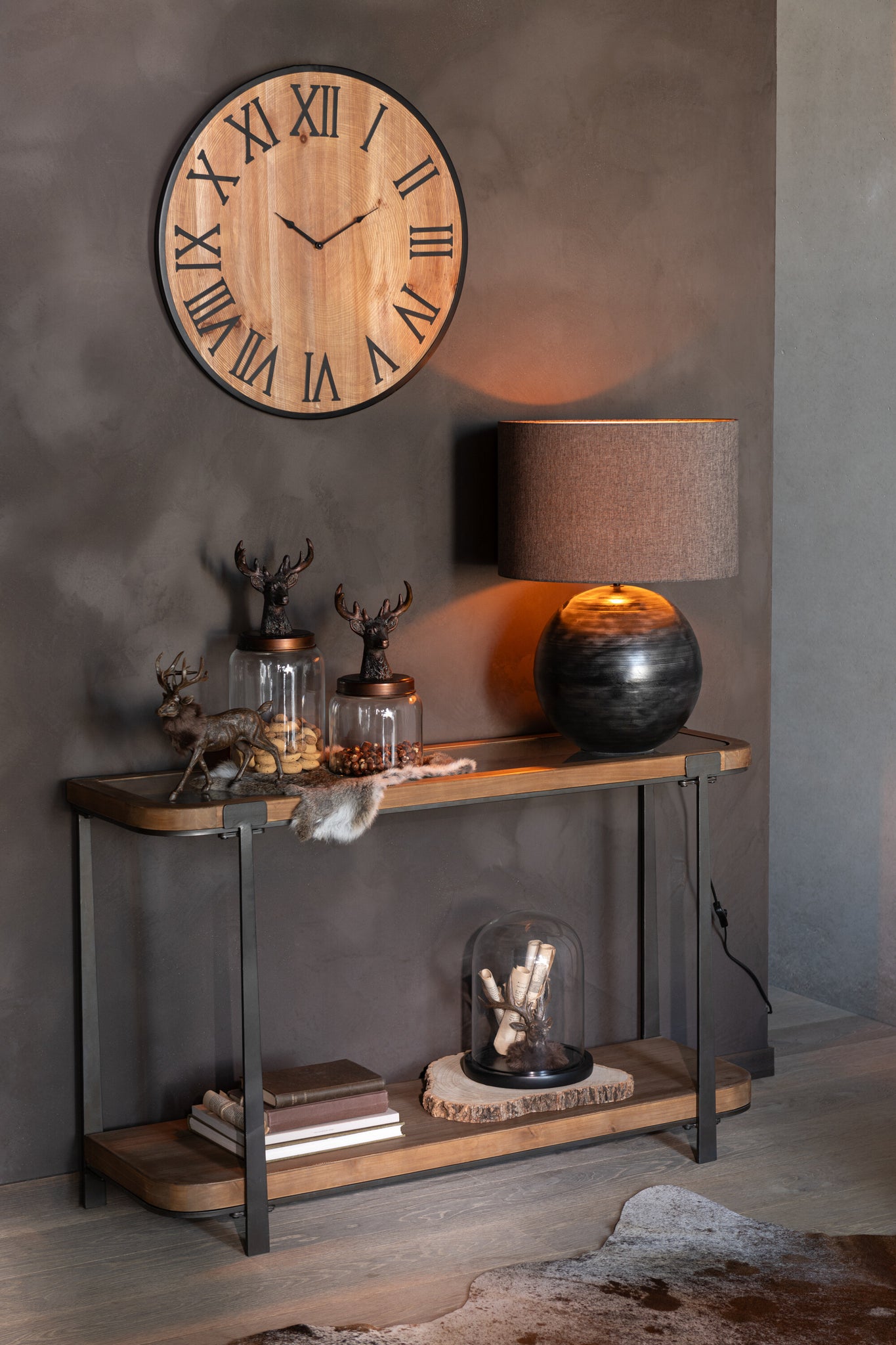 J-LINE WALL CLOCK NUE MDF/IRON NATURAL LARGE - Tuincentrum Lopik