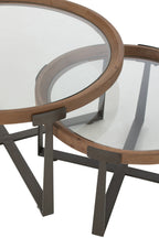 J-LINE SALONTAFEL LUKI GLAS/DENNENHOUT NATUREL/ZWART SET VAN 2 - Tuincentrum Lopik