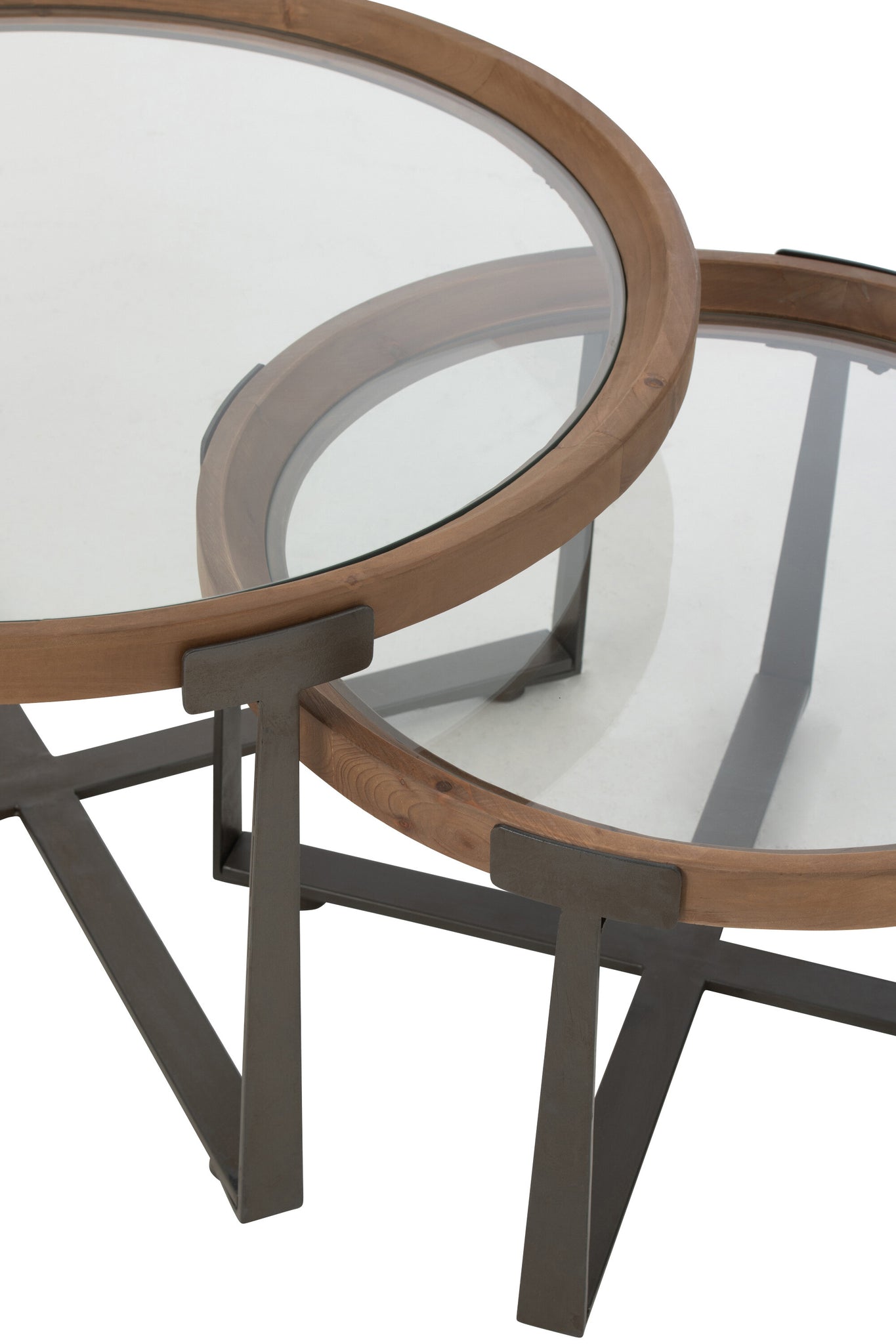 J-LINE SALONTAFEL LUKI GLAS/DENNENHOUT NATUREL/ZWART SET VAN 2 - Tuincentrum Lopik