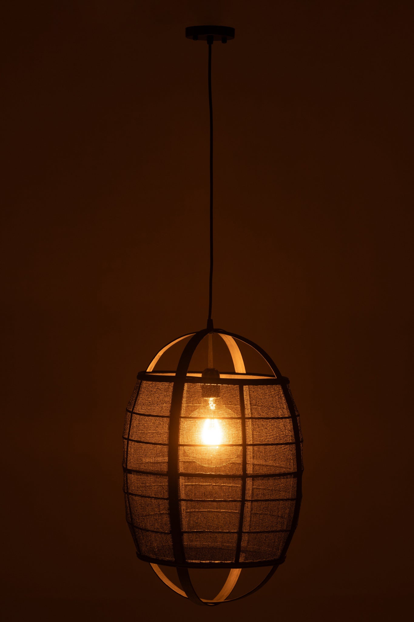 J-LINE HANGLAMP ION LINNEN/BAMBOE ZWART KLEIN - Tuincentrum Lopik