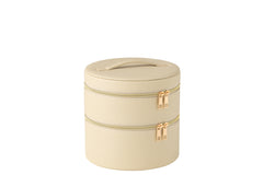 J-LINE COSMETICADOOS ROND+SPIEGEL KUNSTLEER BEIGE - Tuincentrum Lopik