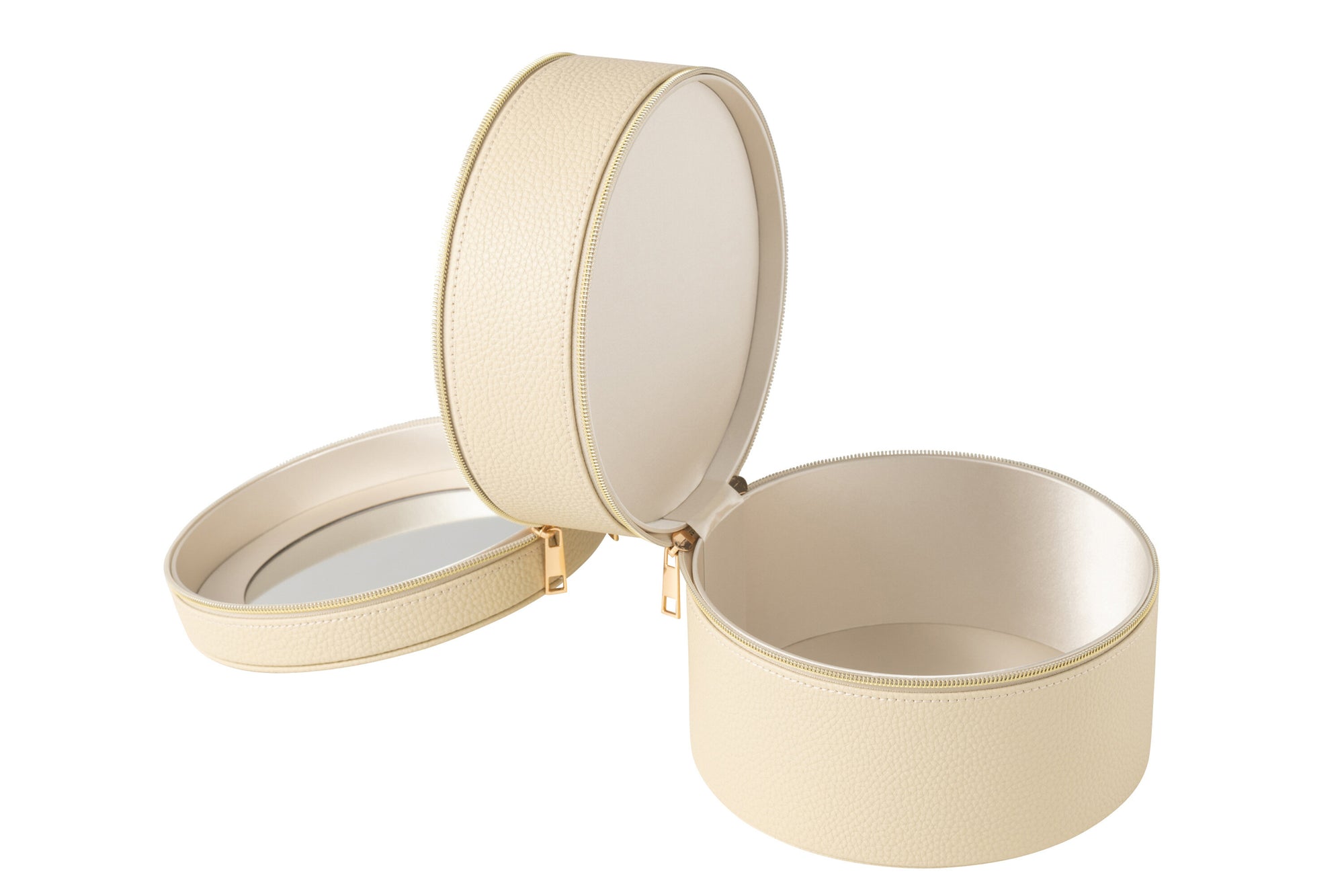 J-LINE COSMETICADOOS ROND+SPIEGEL KUNSTLEER BEIGE - Tuincentrum Lopik