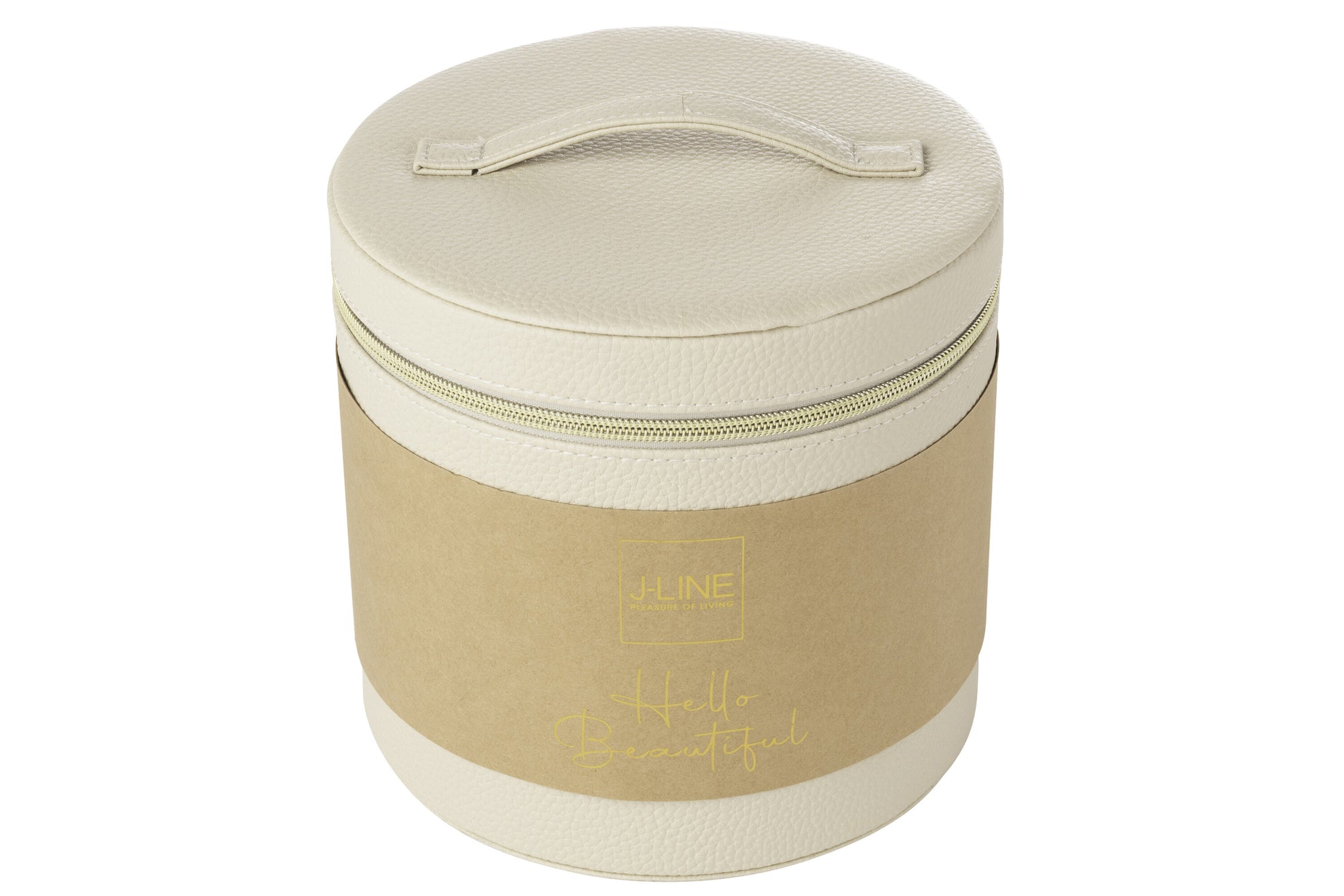 J-LINE COSMETICADOOS ROND+SPIEGEL KUNSTLEER BEIGE - Tuincentrum Lopik