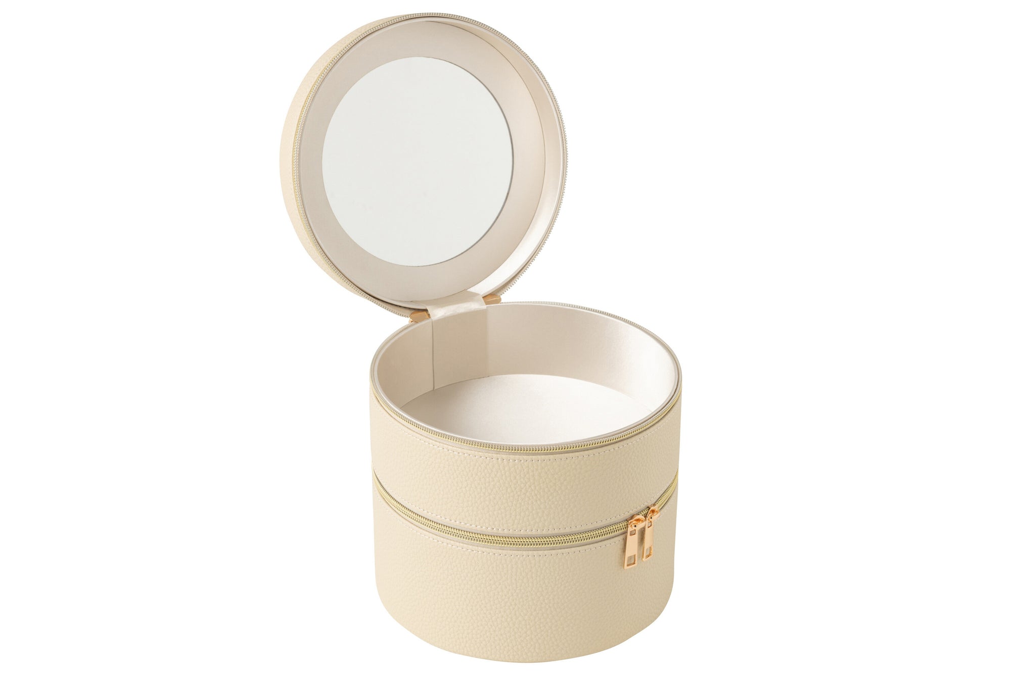 J-LINE COSMETICADOOS ROND+SPIEGEL KUNSTLEER BEIGE - Tuincentrum Lopik