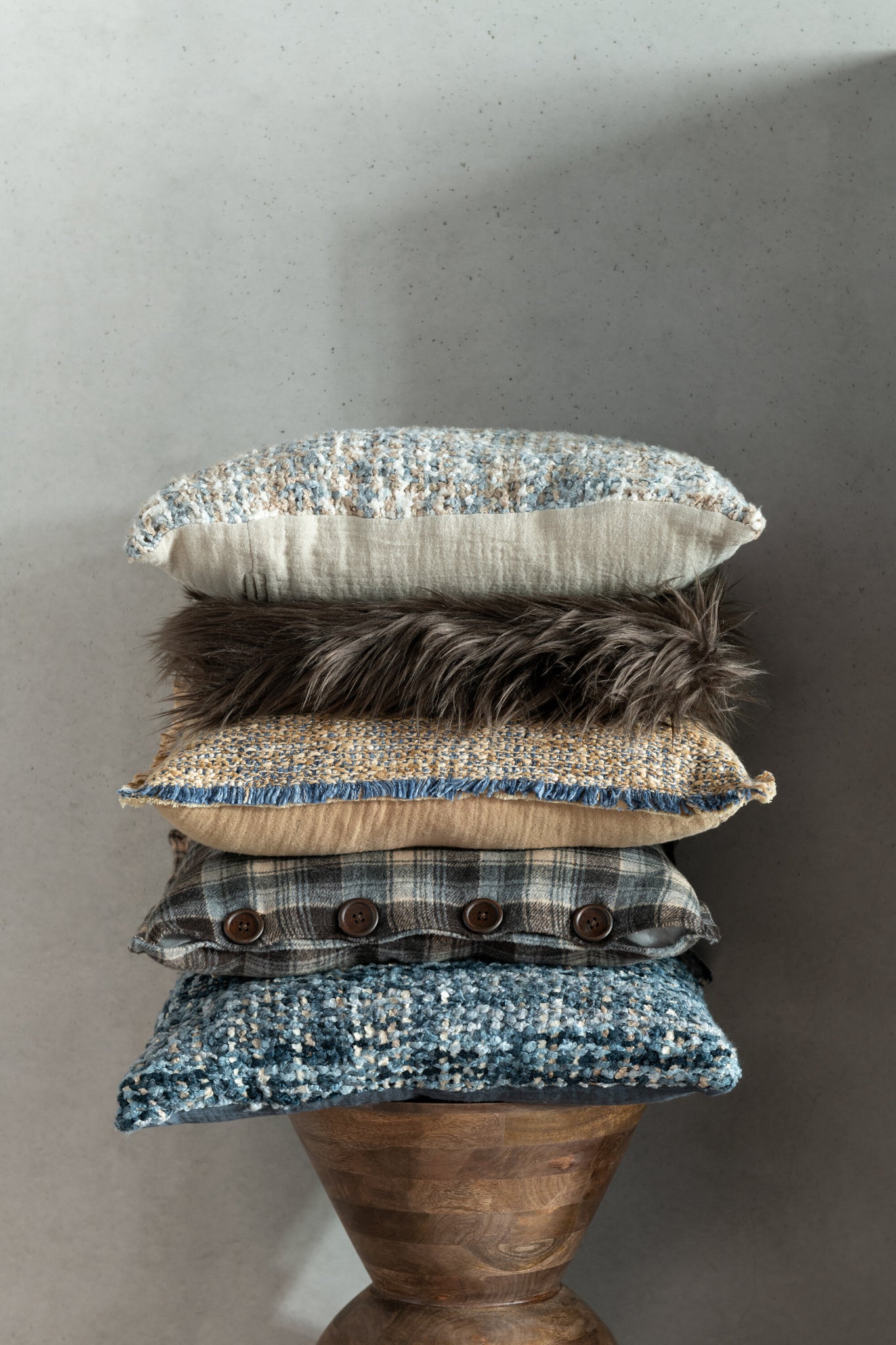 Kussen Tweed Acryl/Katoen Blauw/Wit - Tuincentrum Lopik