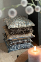 Kussen Tweed Acryl/Katoen Blauw/Wit - Tuincentrum Lopik