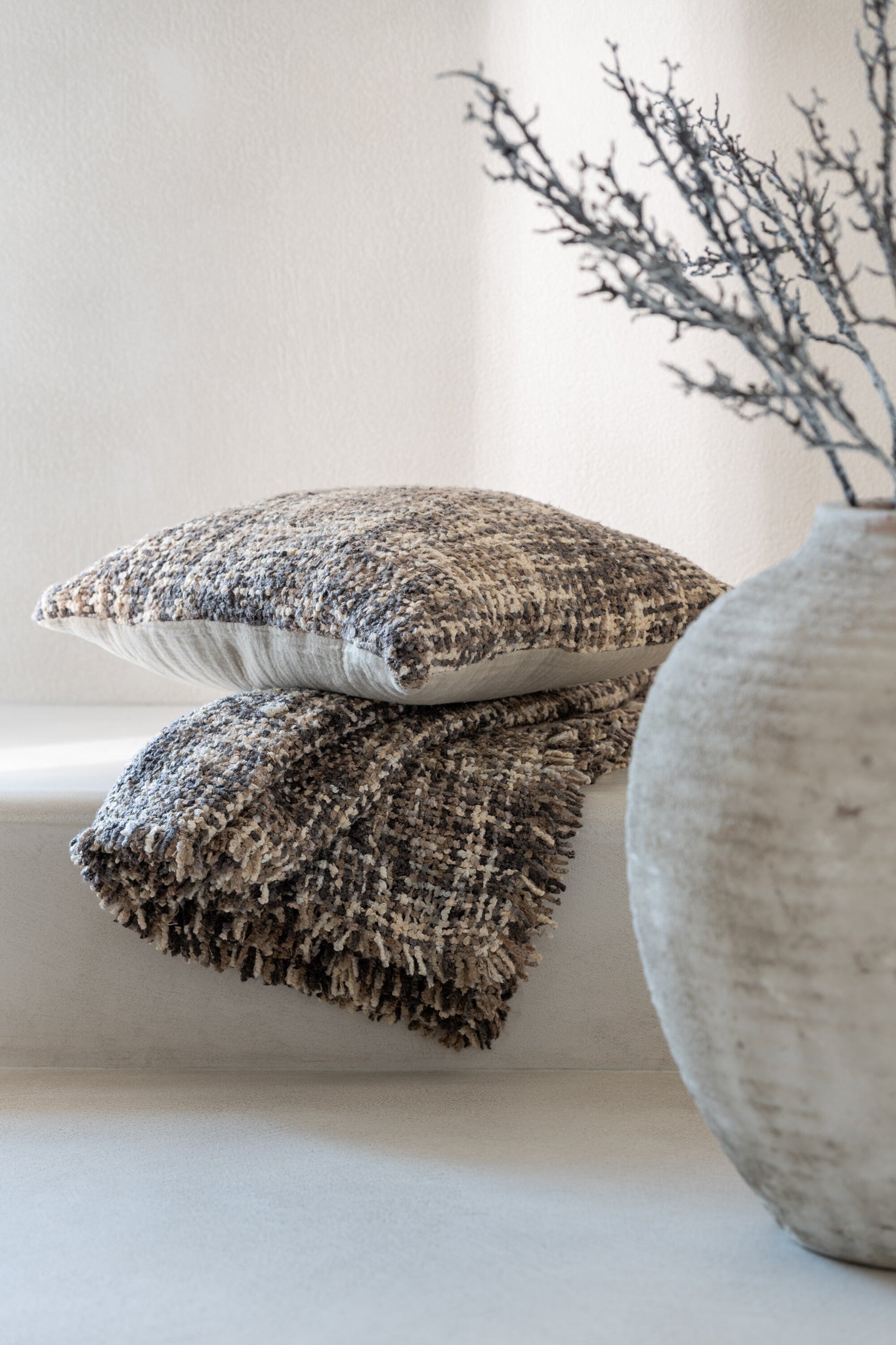 Kussen Tweed Acryl/Katoen Bruin/Beige - Tuincentrum Lopik
