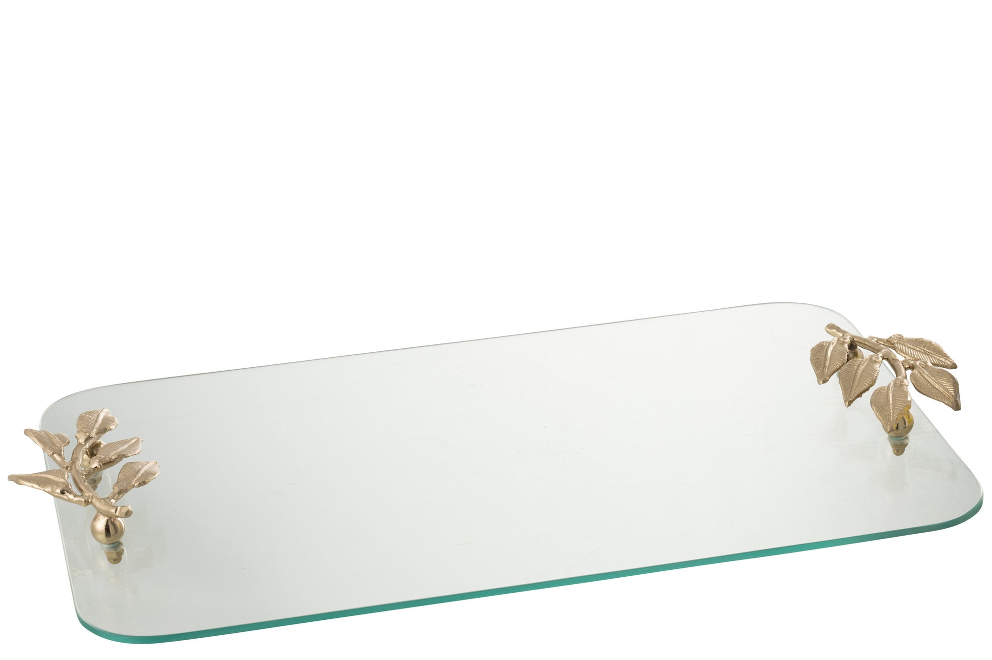 J-LINE SERVIERTABLETT BLATTFORM GLAS/EISEN TRANSPARENT/GOLD