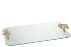 J-LINE SERVIERTABLETT BLATTFORM GLAS/EISEN TRANSPARENT/GOLD