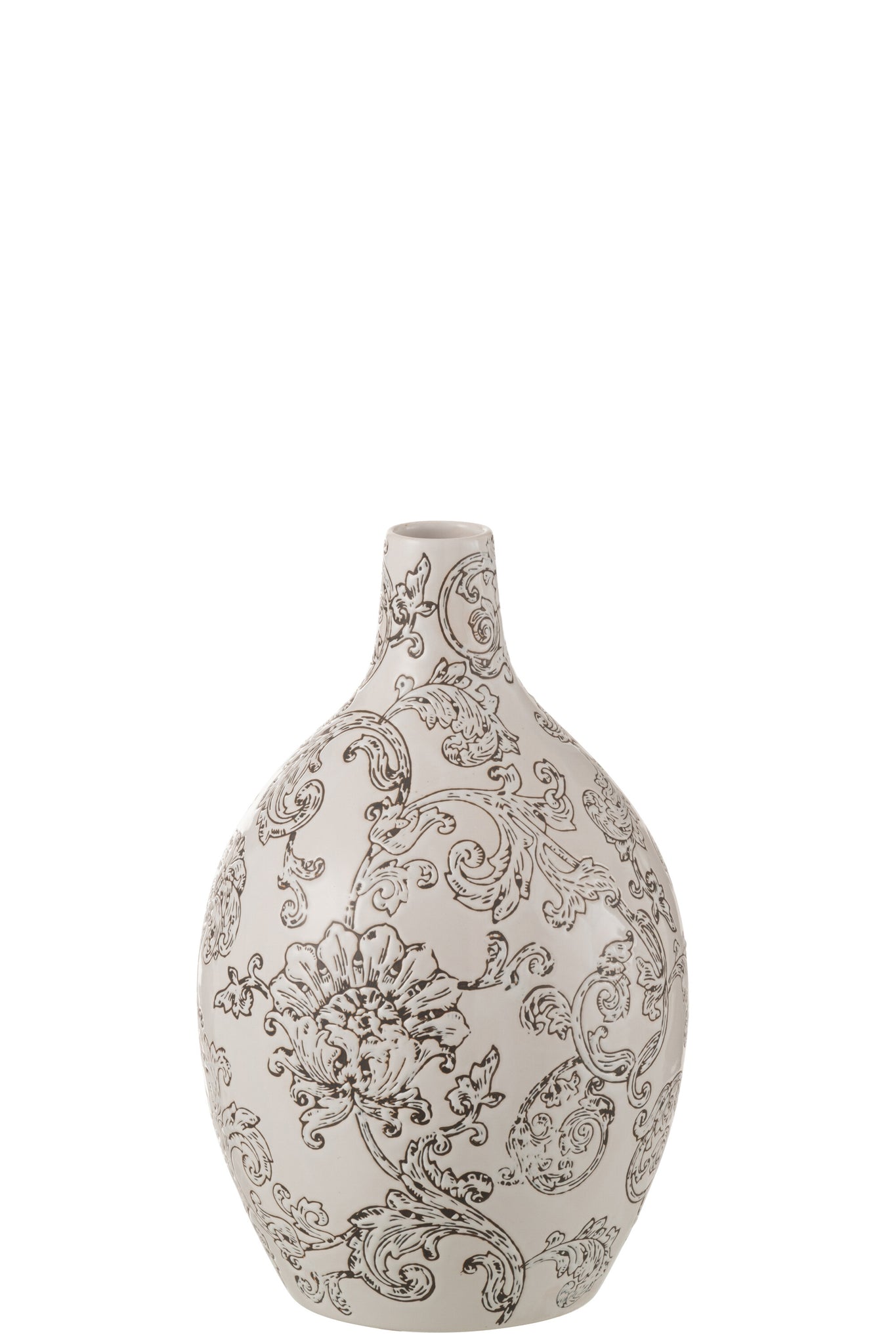 J-LINE VASE ZEN ROND PORSELEIN WIT/ZWART - Tuincentrum Lopik