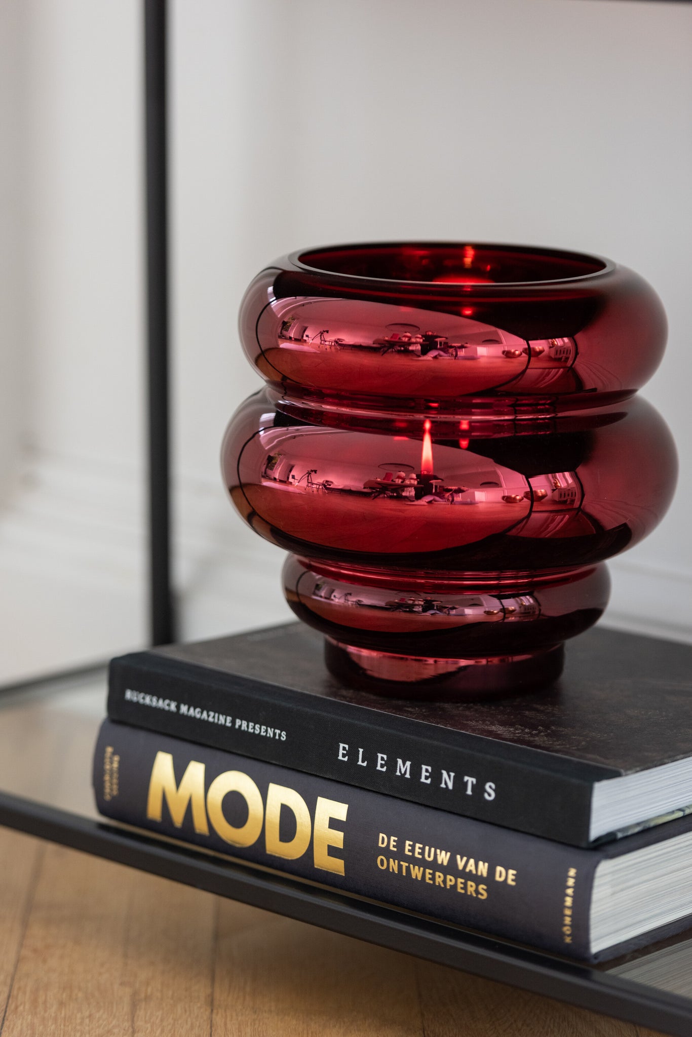 J-LINE THEELICHTHOUDER/VAAS CLÉA – GLAS DONKERROOD - Tuincentrum Lopik