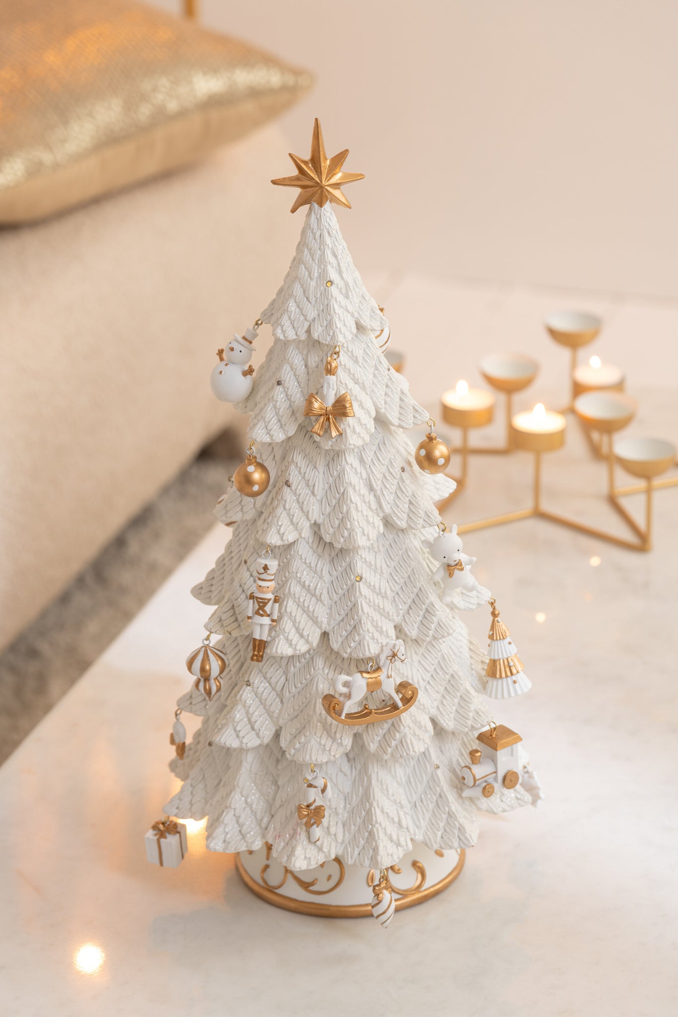 J-LINE KERSTBOOM LED ORNAMENTEN HARS WIT/GOUD KLEIN - Tuincentrum Lopik