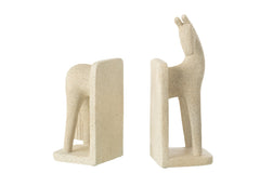 J-LINE BOEKSTEUN PAARD MODERN RESIN BEIGE – SET VAN 2 - Tuincentrum Lopik