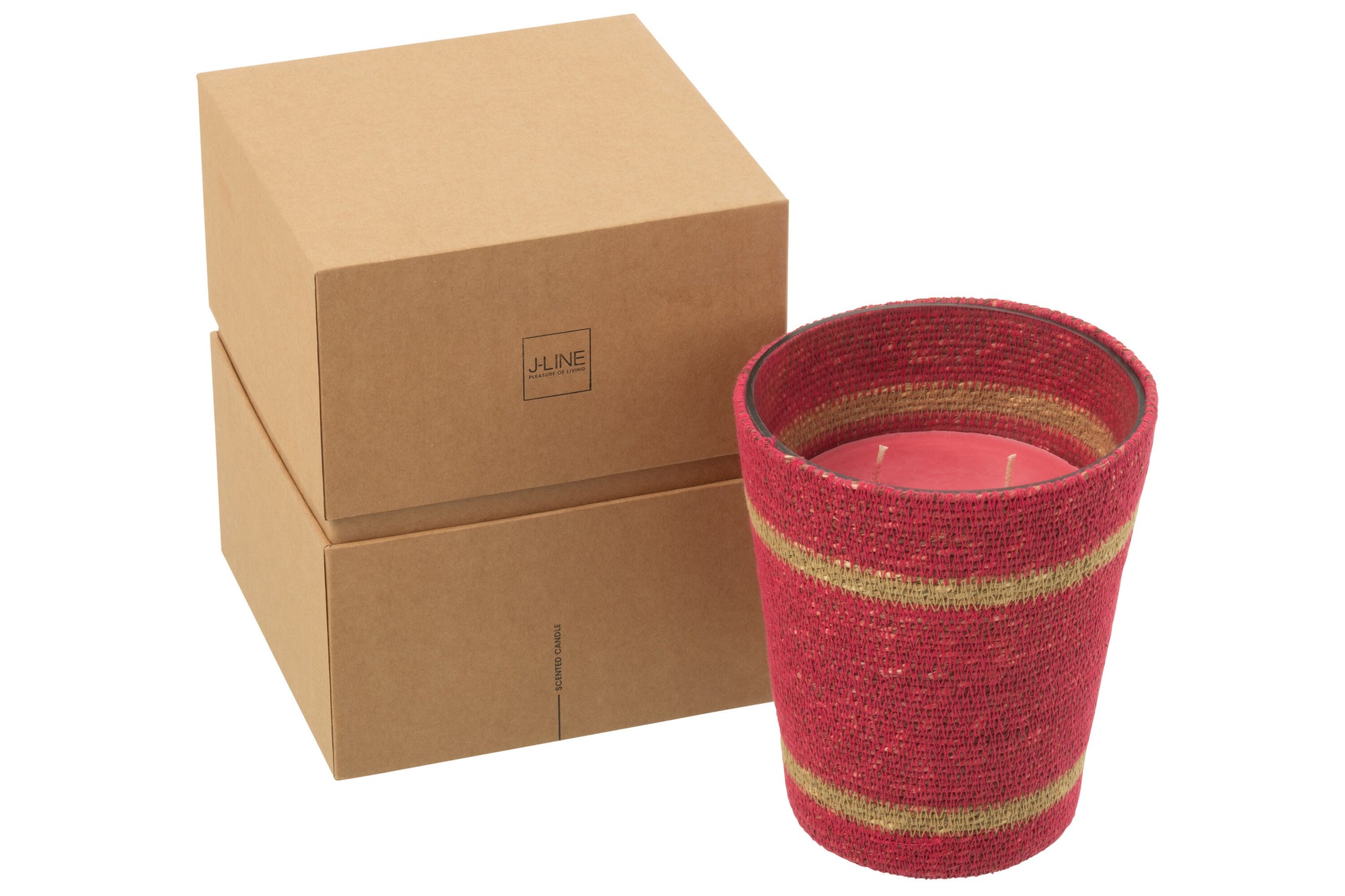J-LINE GEURKAARS IN MAND – FUCHSIA/RATTAN/GLAS GROOT – 75 UUR - Tuincentrum Lopik