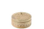 J-LINE BOX + LID BEADS ROUND MANGO WOOD NATURAL/WHITE SMALL - Tuincentrum Lopik