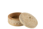 J-LINE BOX + LID BEADS ROUND MANGO WOOD NATURAL/WHITE SMALL - Tuincentrum Lopik