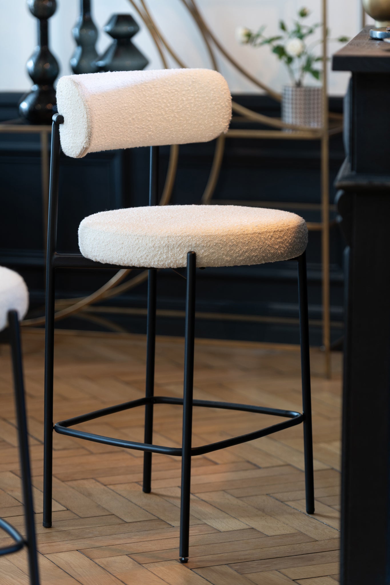 J-LINE BARSTOEL BOUCLE WIT/ZWART - Tuincentrum Lopik