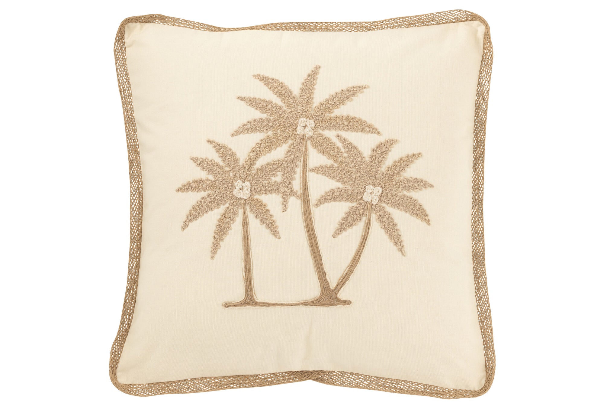 J-LINE KUSSEN VIERKANT PALMBOMEN KATOEN CRÈME/BEIGE - Tuincentrum Lopik