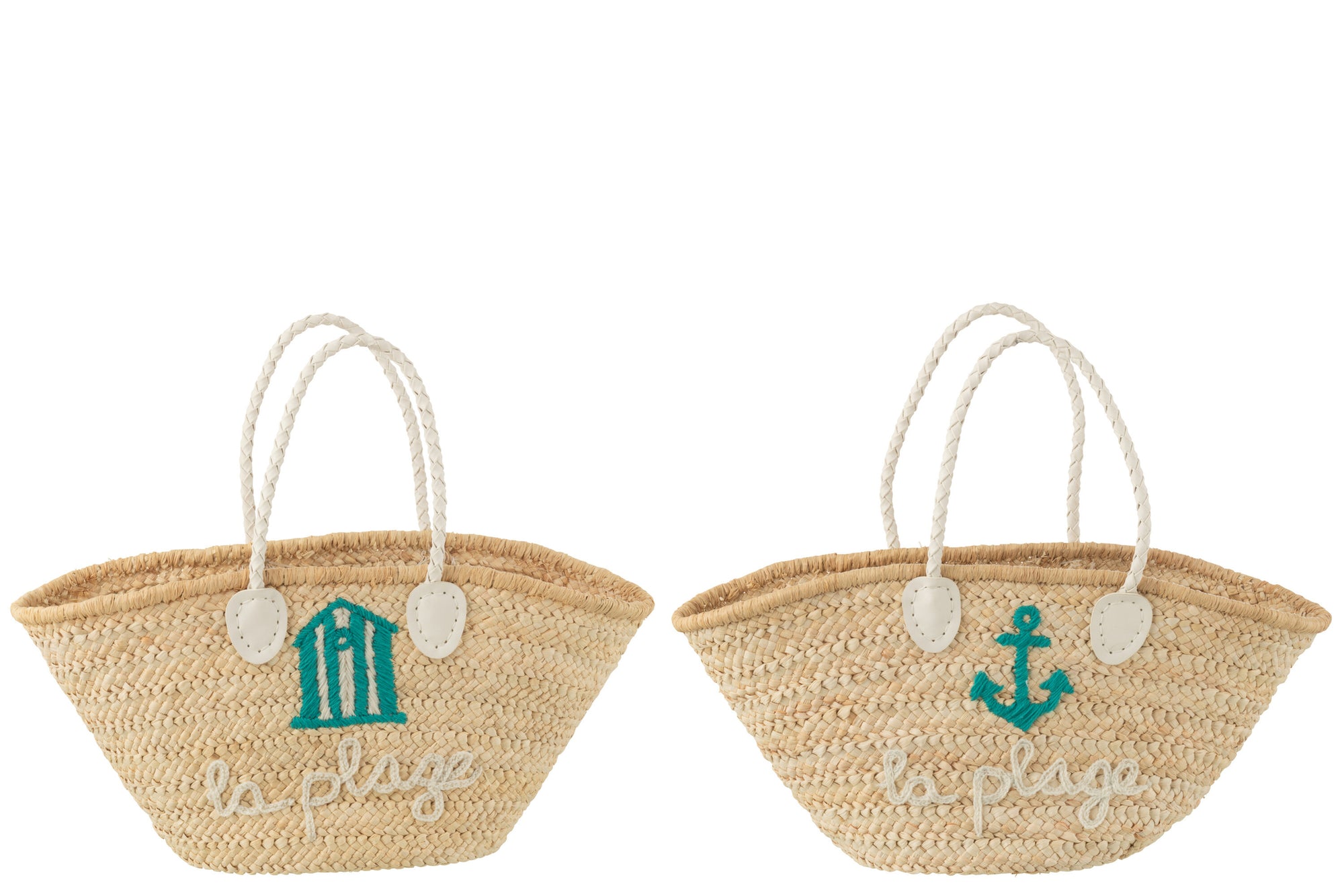 J-LINE STRANDTAS LA PLAGE – MAÏSBLAD NATUUR/WIT/AZUR (SET VAN 2) - Tuincentrum Lopik