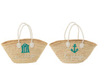 J-LINE STRANDTAS LA PLAGE – MAÏSBLAD NATUUR/WIT/AZUR (SET VAN 2) - Tuincentrum Lopik