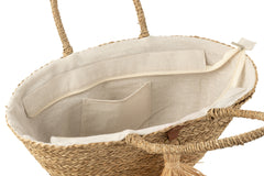 J-LINE STRANDTAS MET KWASTJES – ZEEGRAS/RAFFIA NATUUR - Tuincentrum Lopik