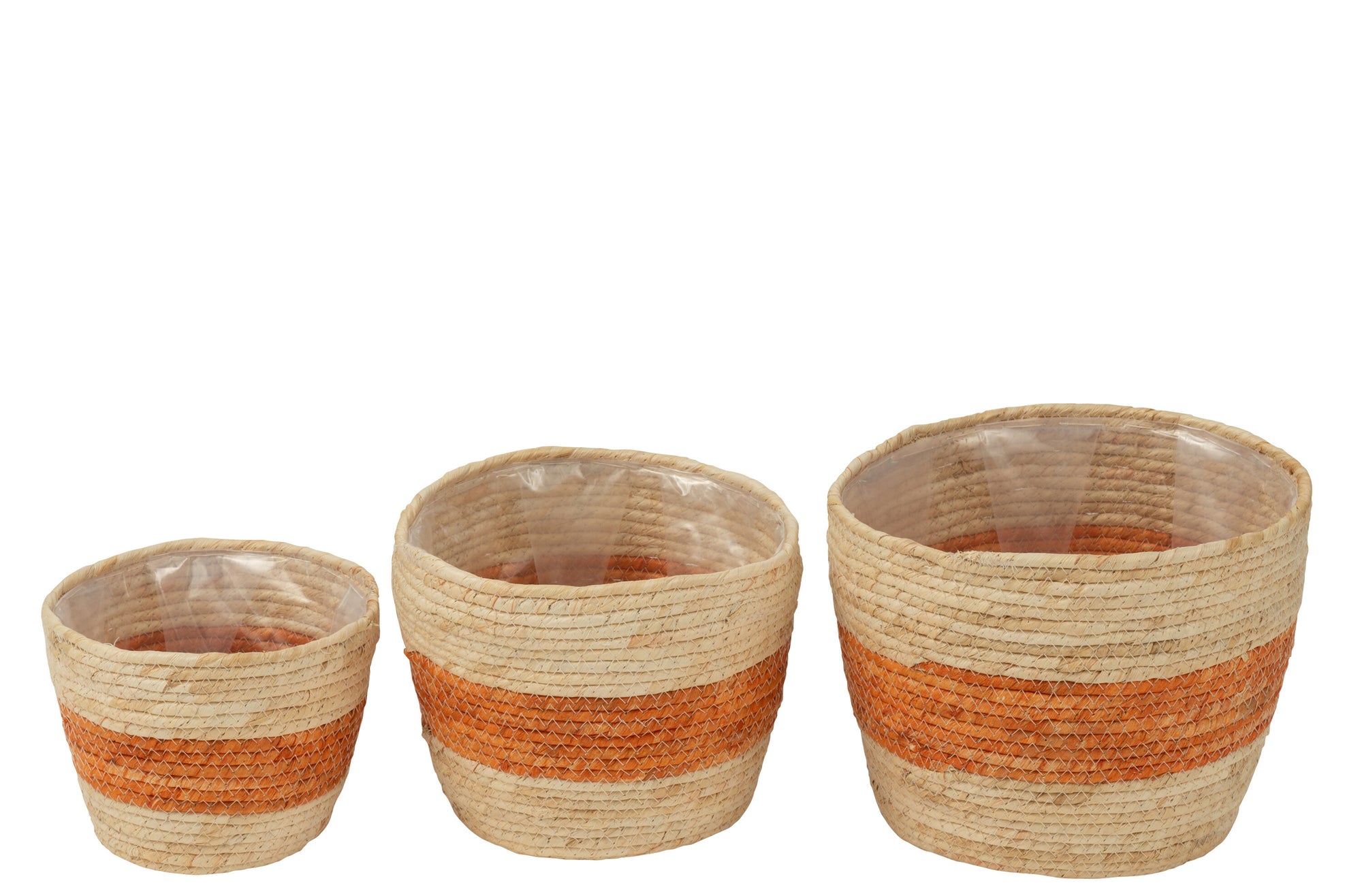 J-LINE SET OF 3 BASKET STRIPES CORN HUSK NATURAL/ORANGE - Tuincentrum Lopik