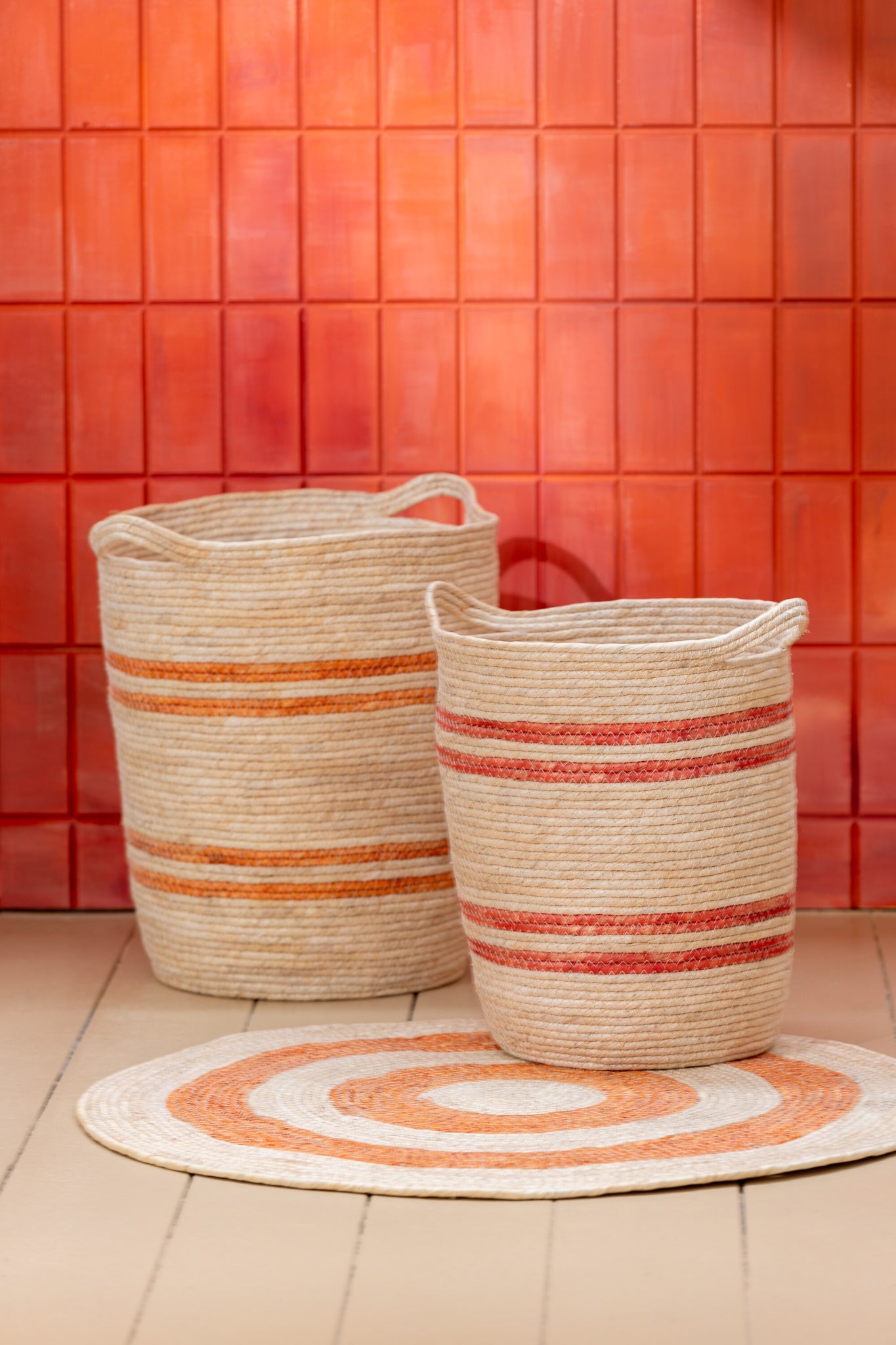 J-LINE SET VAN 3 MANDEN STREPEN + HANDVAT – MAISBLAD NATUREL/ORANJE - Tuincentrum Lopik